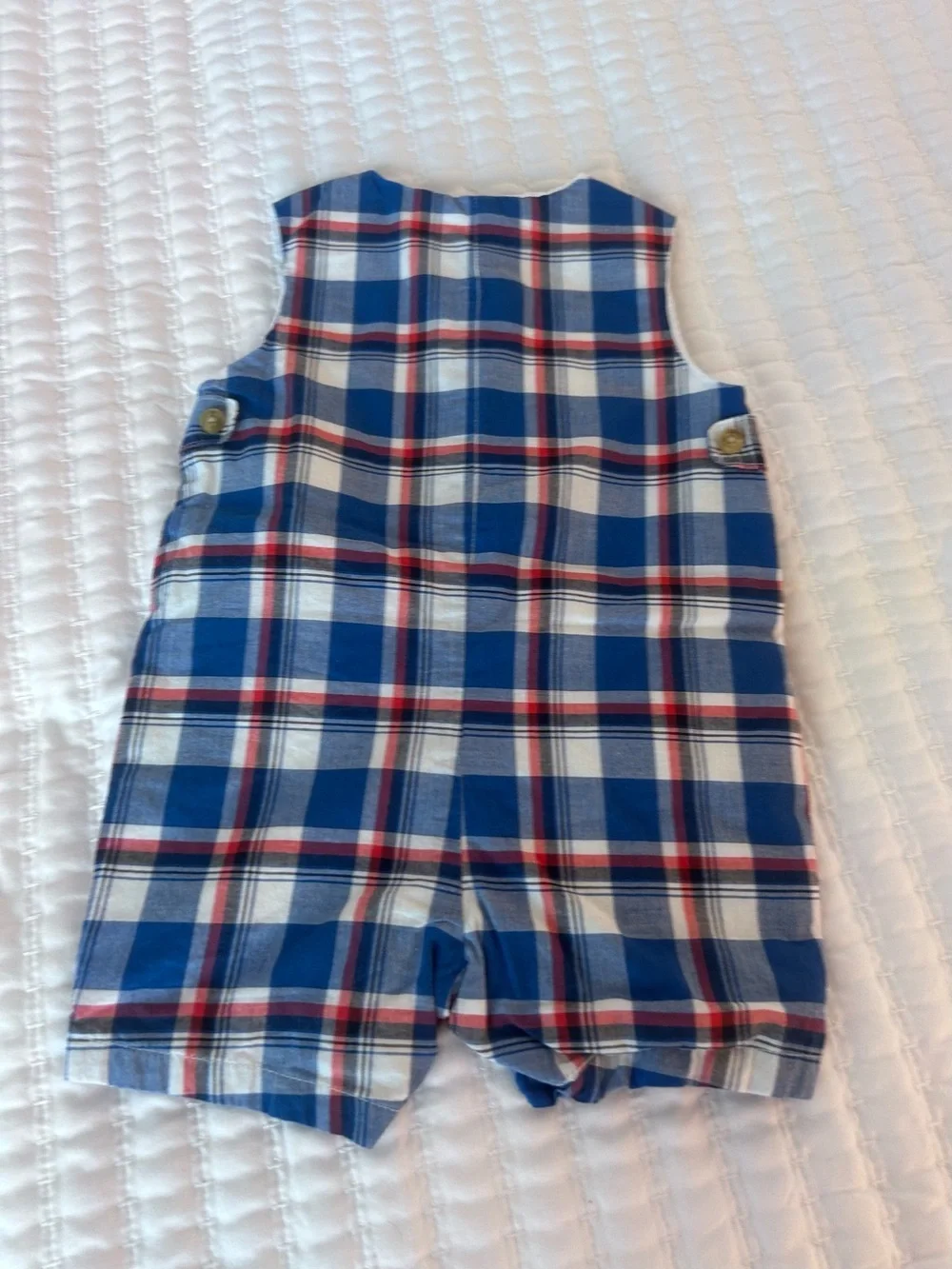 Janie and Jack Plaid Baby Romper in Blue, Red & White. Size 3-6M. Cotton